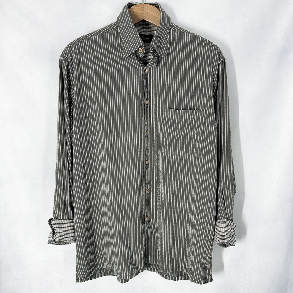 Bugatchi Long Sleeve Striped Green Button Down Shirt Mens Size Large